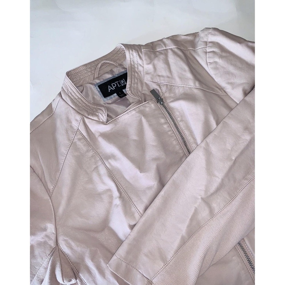 Apt. 9 Jacket Womens Large Pink Faux Leather Moto Biker Asym Zip Pockets‎